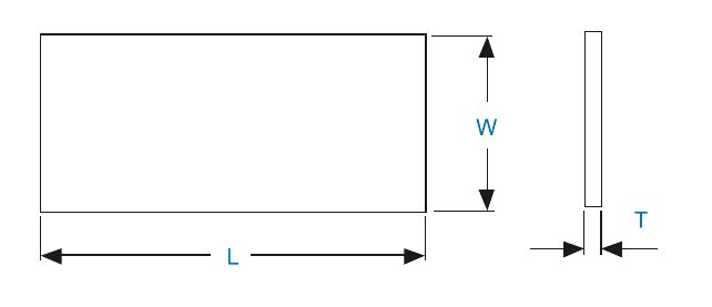 Outline of a barrier board sheet: length L, width W and thickness T