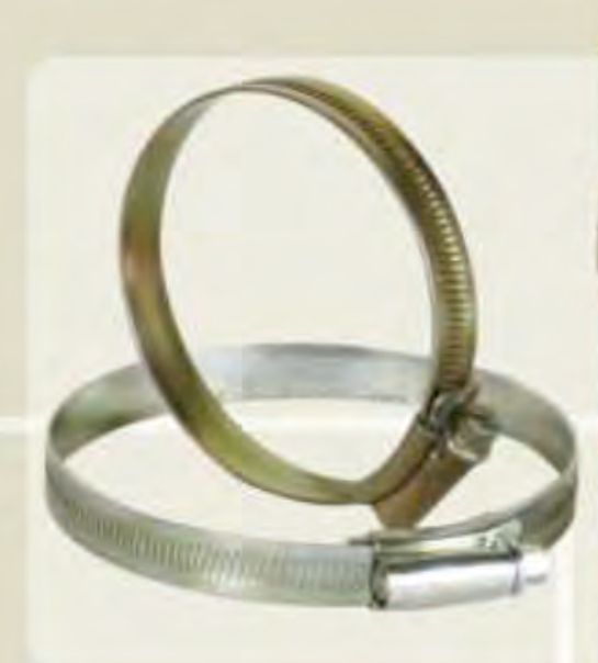 Two worm-drive band clamps, one zinc-plated and one stainless, with captive screw housings