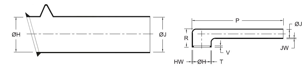 Line drawing of the L Type Boot (GHLB/L) heat shrink boot, as supplied (a moulded tube) and after recovery (a low-profile L-shaped boot), with the body, finger, length and wall dimensions lettered as in its selection chart