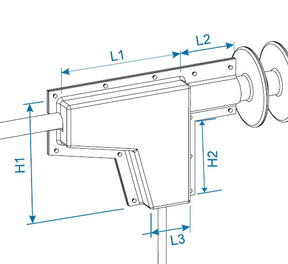 Outline drawing of a dead-end and suspension clamp cover fitted at an insulator string, dimensioned L1, L2, L3, H1 and H2