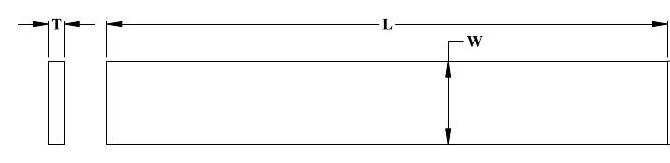 Dimension drawing of a mastic tape strip: thickness T, length L and width W