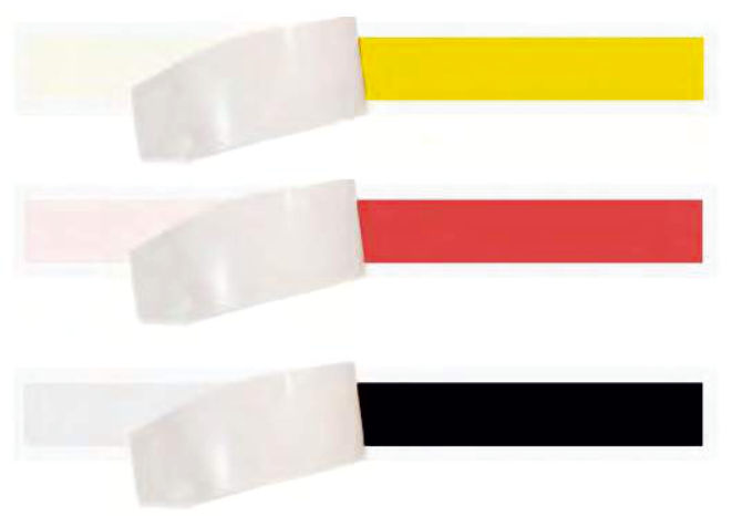 Strips of yellow, red and black mastic tape with the paper liner peeled back