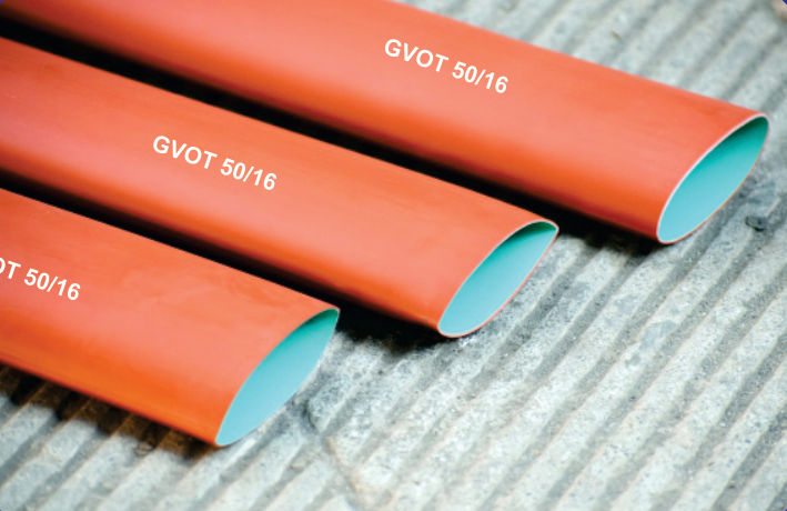 Three orange GVOT 50/16 stress-control and insulating sleeves with a turquoise inner layer, the key component of the Soloterm termination